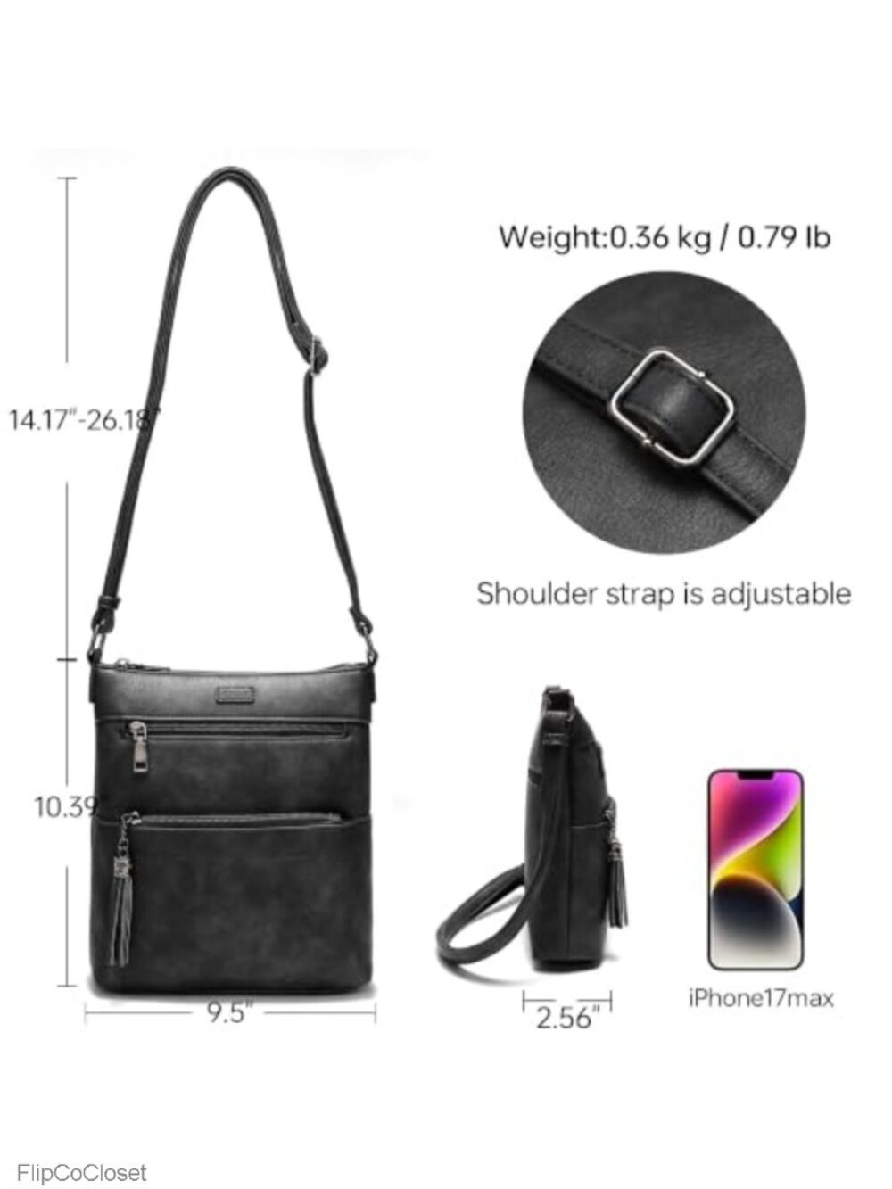 Leather Crossbody Bag for Women Travel Purse Adjustable Strap Multi-Pocket - Picture 3 of 5